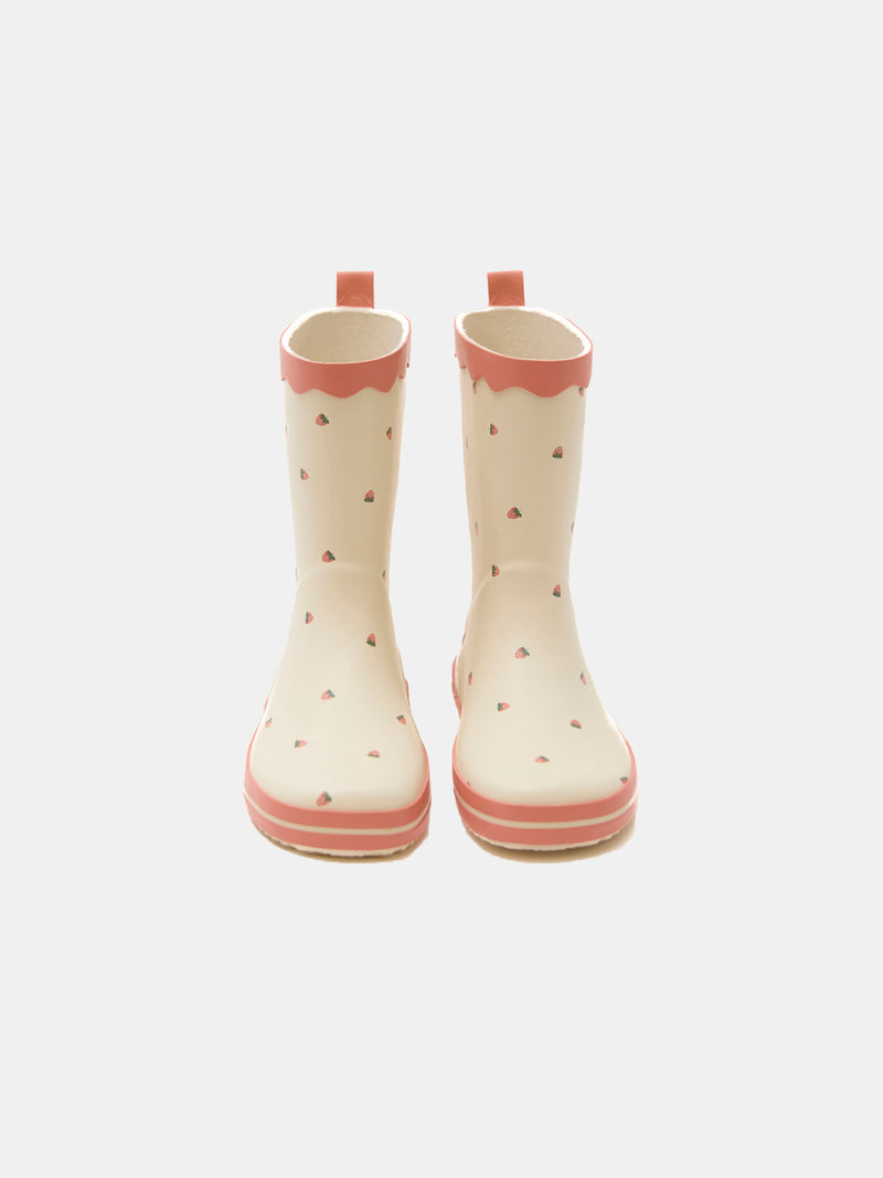 Botas de lluvia de color crudo con estampado de fresas para chicas