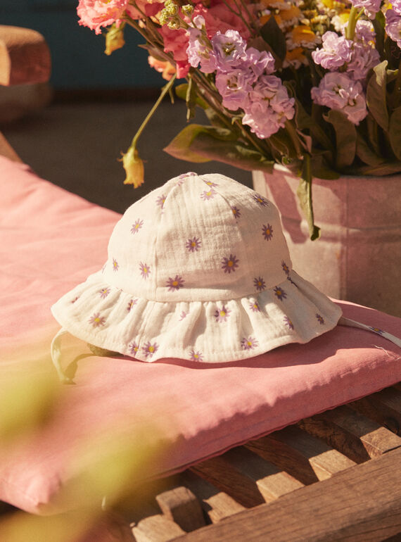 Gorro de color crudo con estampado floral de gasa de algodón LAANNA / 24H4BFI2CHA001