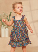 Vestido azul marino de popelina con estampado de flores y peces multicolores KAZAZIE / 24E1BFS2ROB718