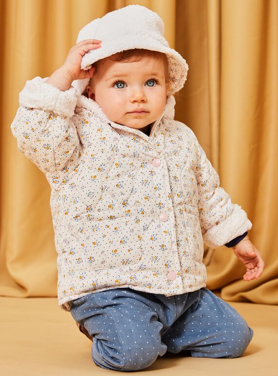 Abrigo con capucha con estampado floral y pelo sintético rosa pastel DIPENNY / 22H1BFM1MAND319