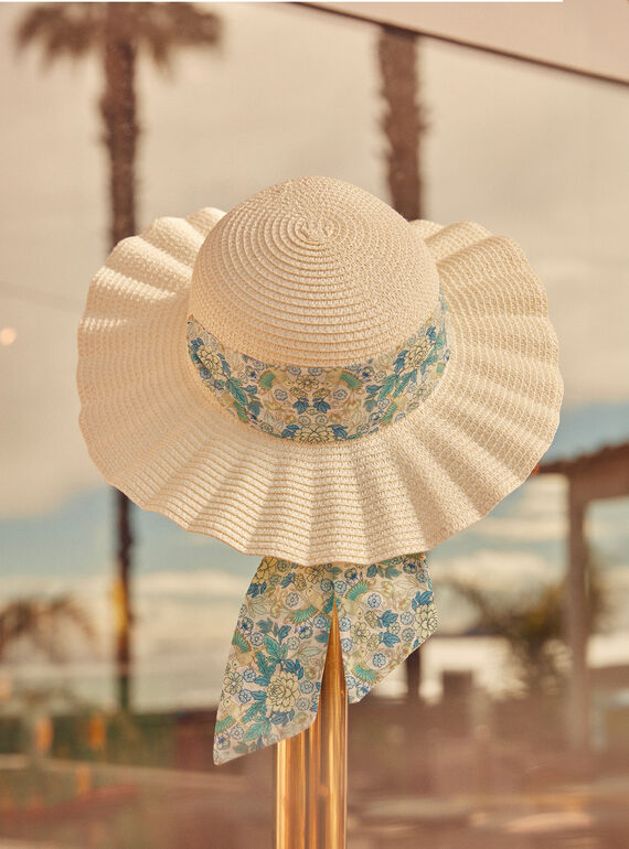 Sombrero de Paja con Cinta Estampada Floral Arena 