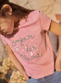 Camiseta rosa bordada con texto floral de fantasía para niña CETIETTE / 22E2PFB1TMC305