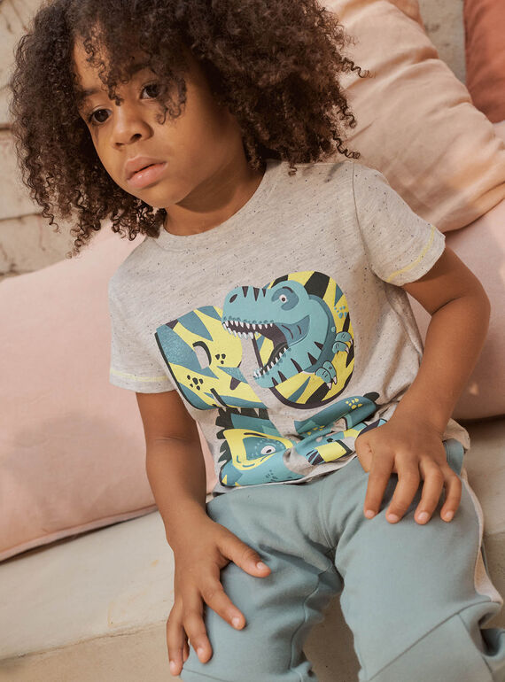 Camiseta gris ceniza con estampado de dinosaurio para niño CAXOLAGE / 22E3PGB1TMCJ904