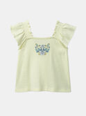 Camiseta Acanalada Calada Motivo Floral y Pájaros Amarillo pálido y azul KAUGENIE / 24E1BFR1TEE103