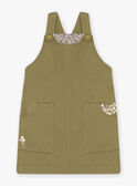 Vestido-peto verde caqui twill con estampado floral para niña CECHAETTE / 22E2PFB1CHS604
