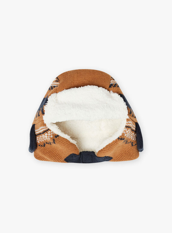 Chapka de color camel de punto jacquard con estampado de osos para niño BITETAGE / 21H4PGE3BON804