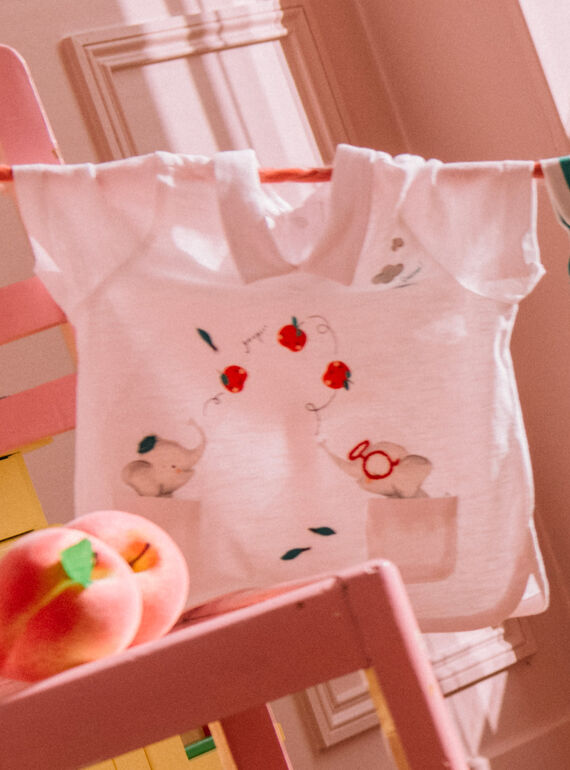 Polo de color crudo con estampado de elefantes malabaristas para bebé niño CATARNO / 22E1BGM1POL001