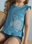 Camiseta de tirantes de color azul turquesa con estampado de tortuga para niña CAUJERETTE  2 / 22E2PFT1DEB202