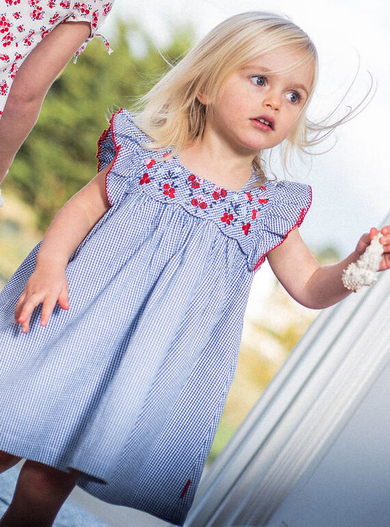 Conjunto de vestido bordado y cubrepañal de mil rayas de cuadros para bebé niña CAFABIENNE / 22E1BF81ROB208