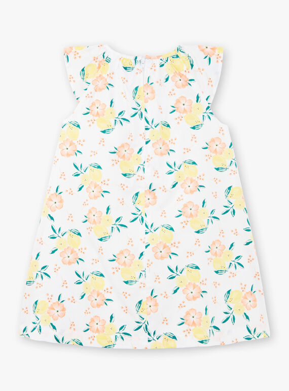 Vestido blanco y amarillo, con estampado de limón y floral, para niña ZICITETTE / 21E2PFO1ROB000