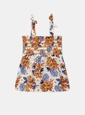 Top de punto smock crudo con estampado de flores azules y naranjas KLOPETTE / 24E2PFS2DEB001