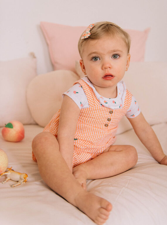 Pelele de cuadros naranja y crudo para bebé niña CAPAULINE / 22E1BFM1SACE403