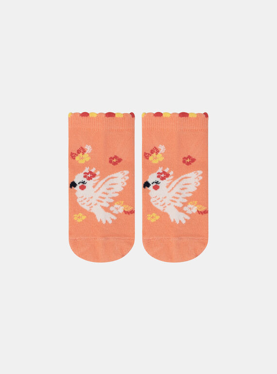 Calcetines naranjas de punto jacquard con estampado de pájaro y de flores multicolor KLOSOZETTE / 24E4PFS1SOBE405