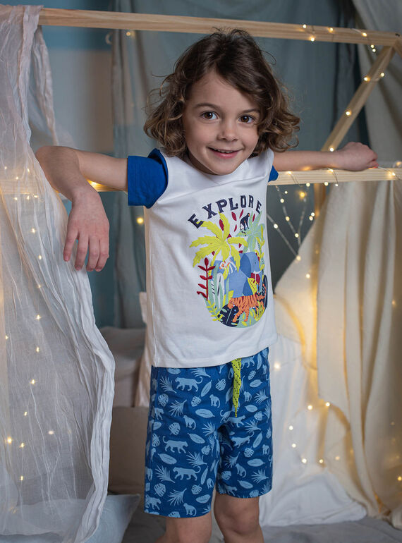 Pijama de color crudo y azul con estampado de la selva para niño CAJAGE / 22E5PG54PYJ001