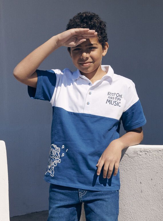 Polo de punto azul y blanco con imagen de tejón guitarrista LEPOLAGE / 24H3PGJ1POL000