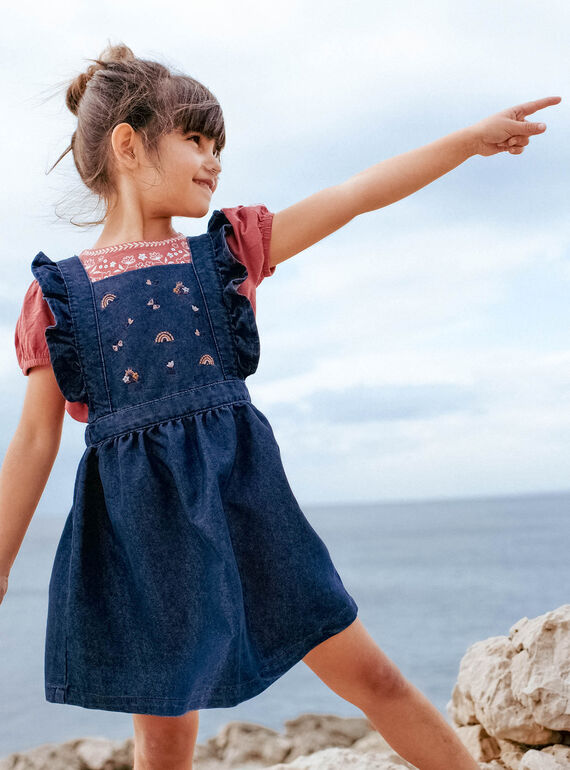 Vestido vaquero con estampado bordado para niña CARLETTE / 22E2PF71CHSP274