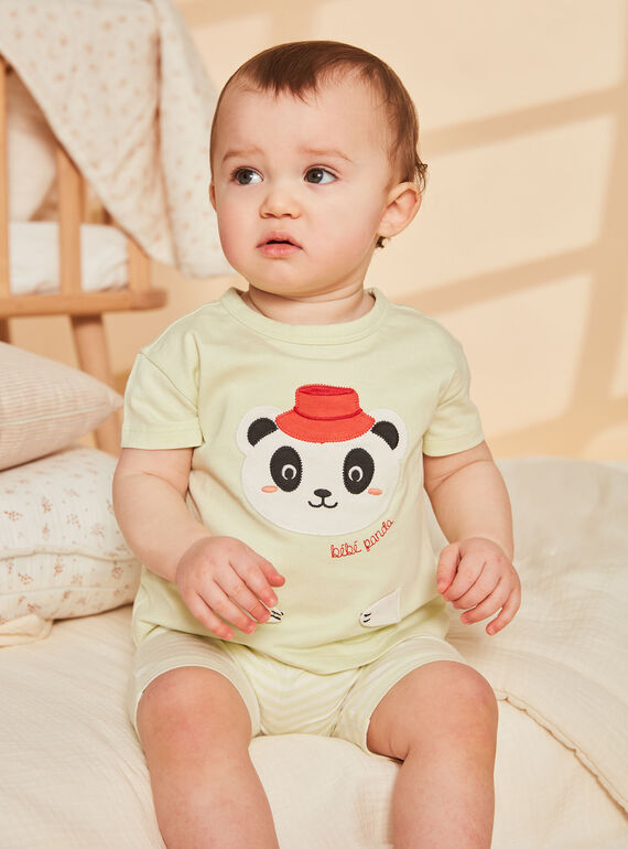 Pijama verde pastel con dibujo de cara de panda y estampado de rayas FEFANTIN / 23E5BG31PYJ605