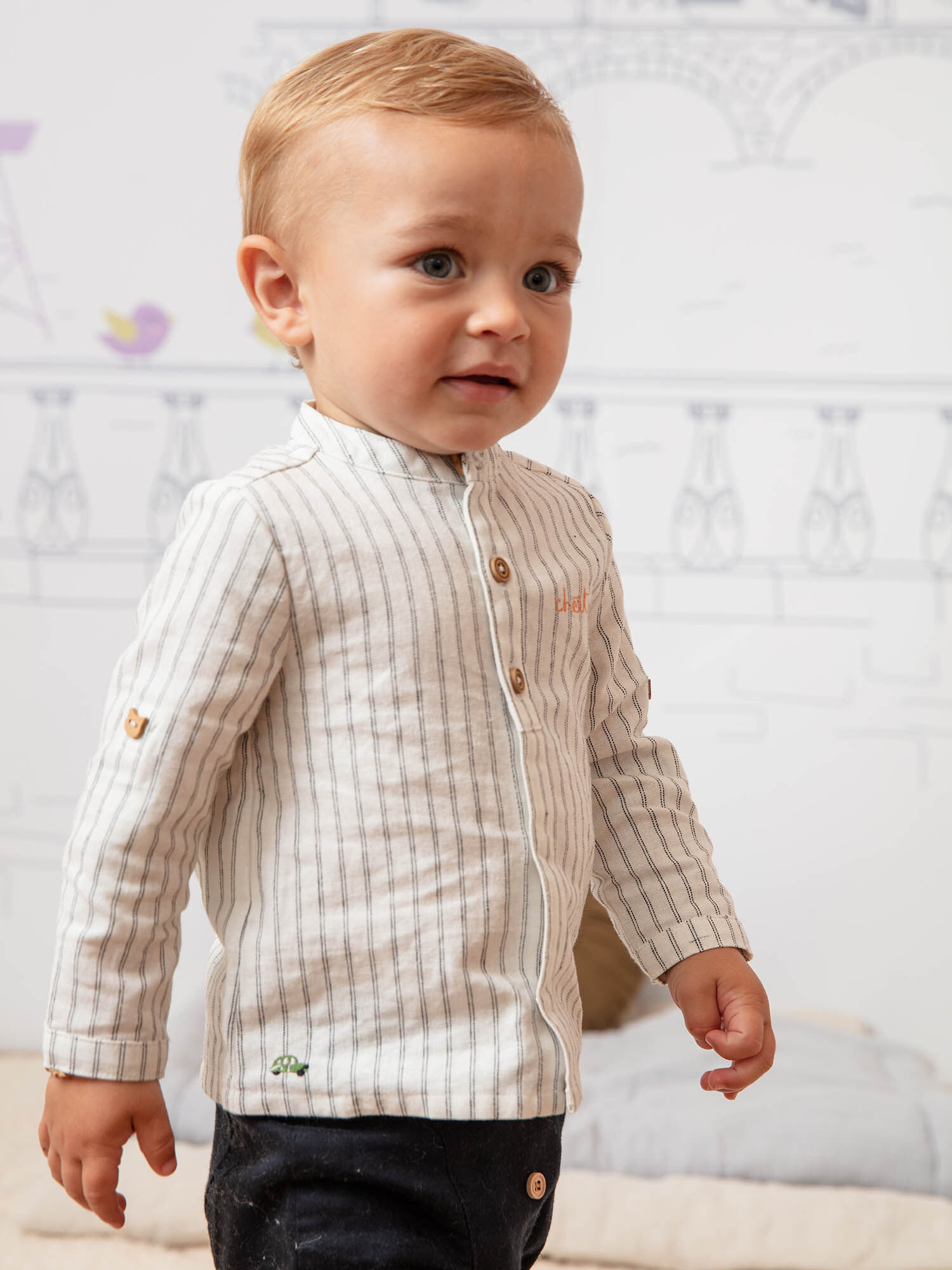 Camisa de color crudo y azul marino de rayas para bebe nino Chico Sergent Major