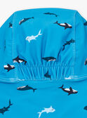 Sombrero con protección solar +50 de color azul con estampado de orcas, tiburones y ballenas KLURAGE / 24E4PGG1CHA216