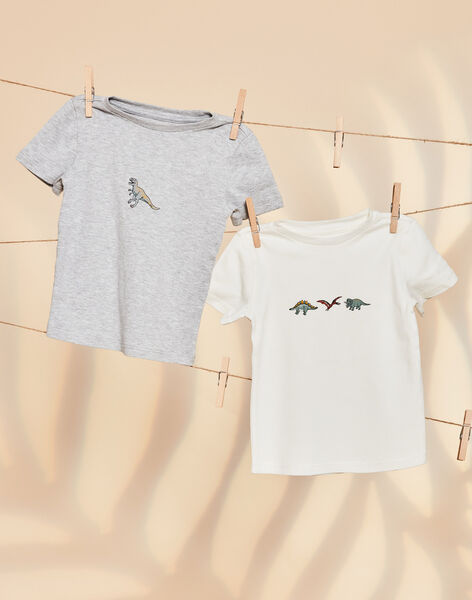 2 camisetas de algodón orgánico de color gris jaspeado y crudo con estampado  de dinosaurios : comprar online - Ropa interior y calcetines | SergentMajor