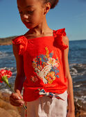 Top rojo de punto fino con estampado de flores y loro multicolor KLOPERETTE / 24E2PFS1DEB050