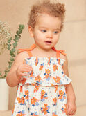 Vestido avolantado crudo de punto fino con estampado de flor azul y naranja KAZILDA / 24E1BFS1ROB001