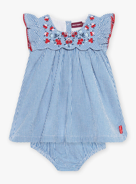 Conjunto de vestido bordado y cubrepañal de mil rayas de cuadros para bebé niña CAFABIENNE / 22E1BF81ROB208