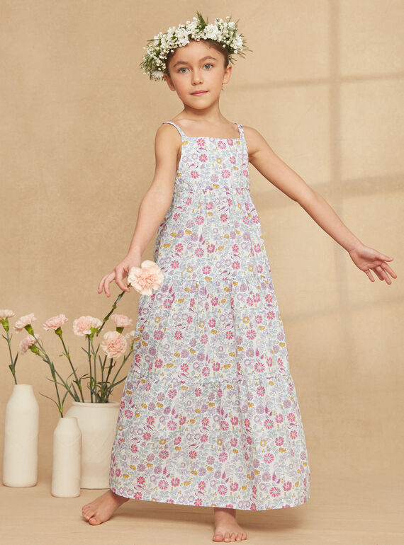 Vestido largo avolantado de color crudo con estampado de flores KRUCHETTE 1 / 24E2PFK5RBS001