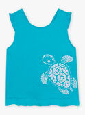Camiseta de tirantes de color azul turquesa con estampado de tortuga para niña CAUJERETTE  2 / 22E2PFT1DEB202
