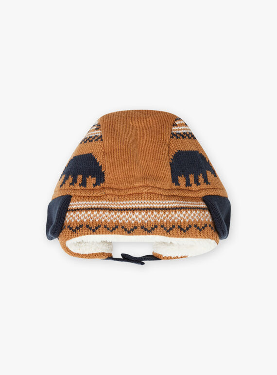 Chapka de color camel de punto jacquard con estampado de osos para niño BITETAGE / 21H4PGE3BON804