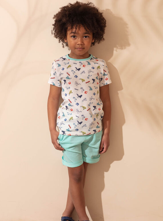 Conjunto de playa de color crudo y celeste, de camiseta y short para niño ZIPALAGE4 / 21E3PGQ3ENS001