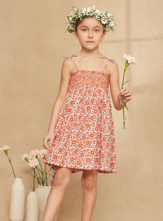 Vestido de punto smock de color vainilla con estampado de flores KRUDETTE 1 / 24E2PFK1RBS114