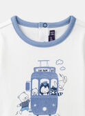 Body camiseta de color crudo y azul claro con dibujos de tranvía y animales LADULIO / 24H1BGJ1BOD001
