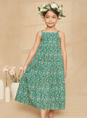 Vestido largo avolantado de color verde imperio con estampado de flores KRUCHETTE 2 / 24E2PFK2RBSG627
