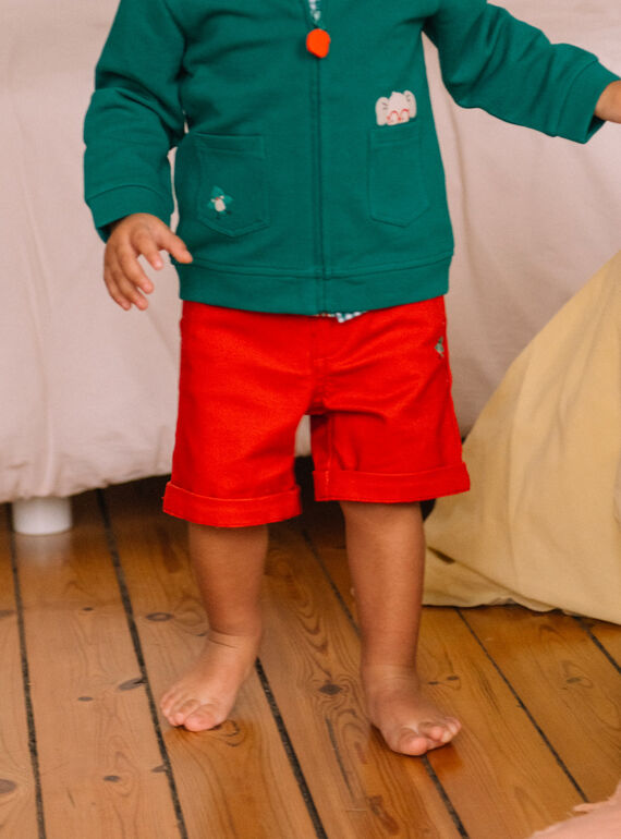 Bermudas de twill de color rojo teja para bebé niño CATITI / 22E1BGM1BER506