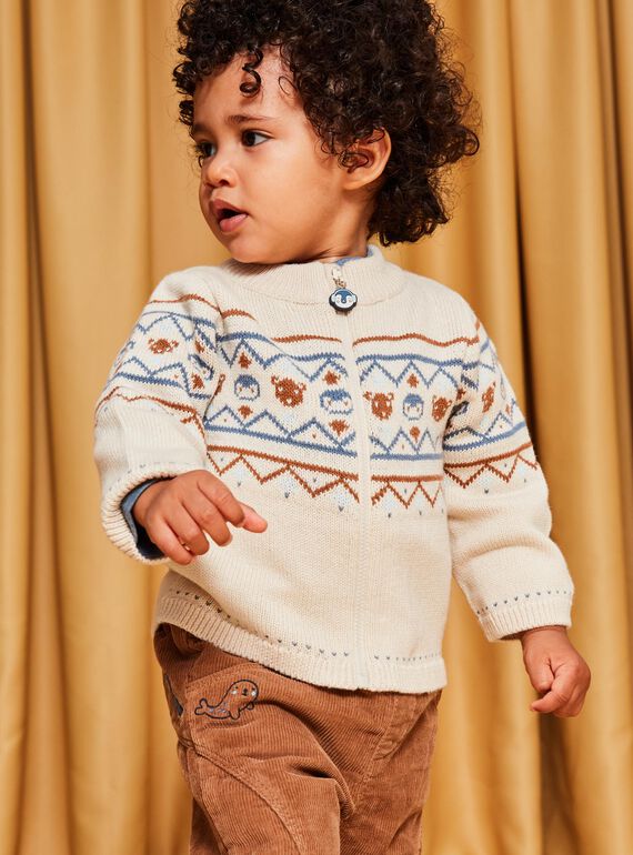 Cárdigan beige de punto y jacquard de animales y estampado de fantasía DASICHARD / 22H1BGY1GILA001