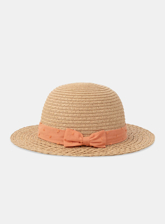 Sombrero de rafia natural con cinta de plumeti naranja KAZOE / 24E4BFS1CHAE405