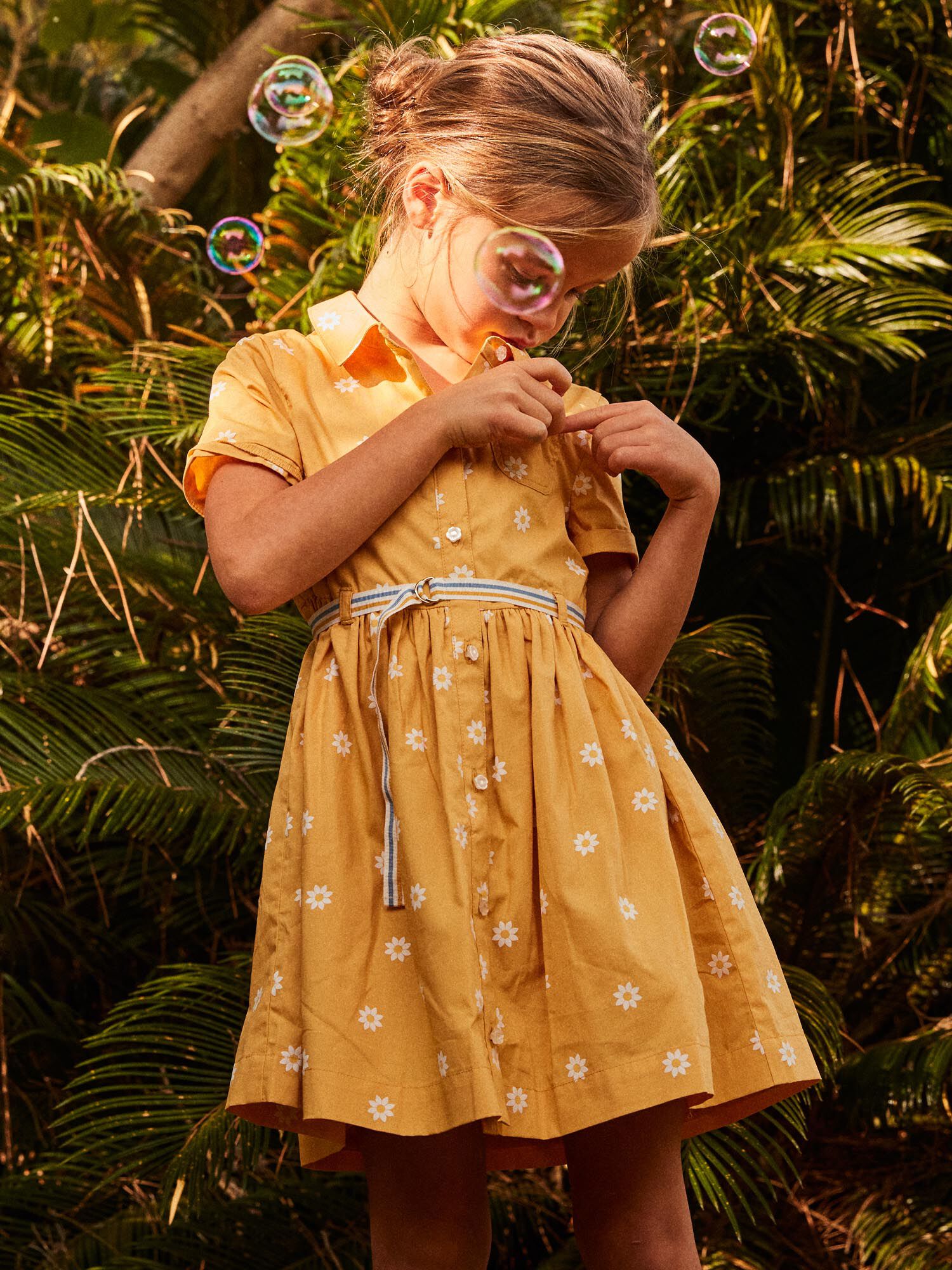 Vestido camisero amarillo con estampado floral Chica Sergent Major