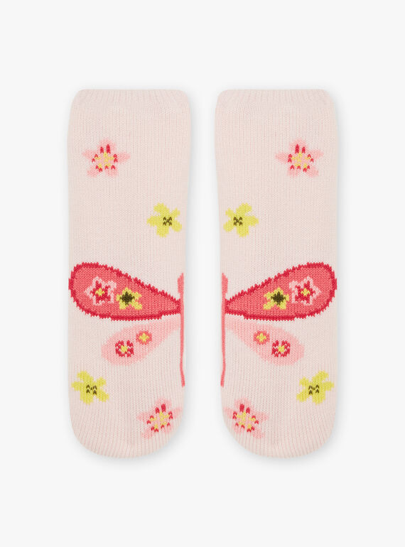 Calcetines de color rosa antideslizantes con estampado de flor y libélula para niña BRIZOETTE / 21H4PFM1SOA321