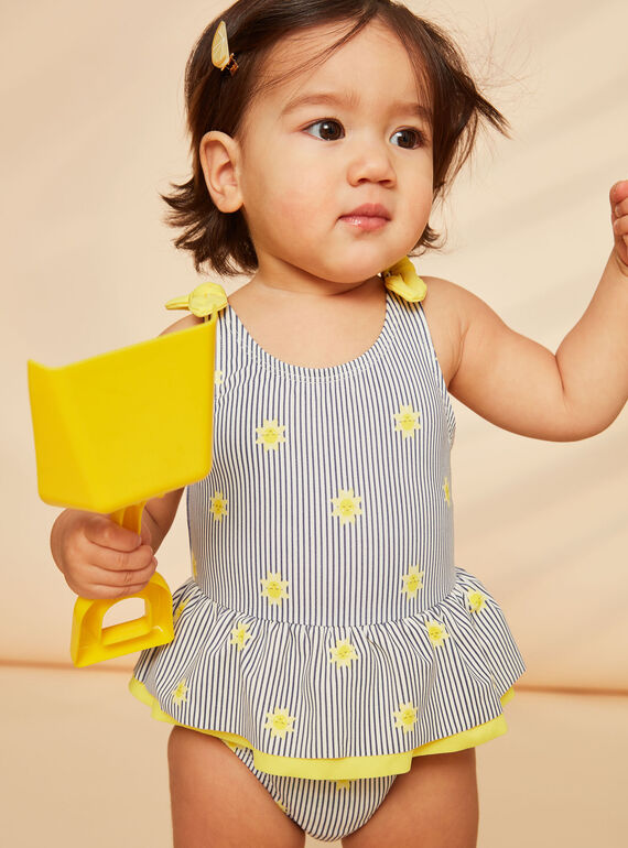 Bañador azul marino y amarillo con estampado de rayas y soles FITINA / 23E4BFM2MAIA001