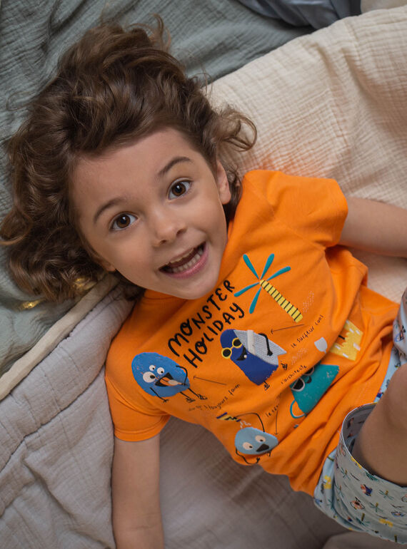 Pijama naranja y azul con estampado de monstruos para niño CAMONAGE / 22E5PG56PYJ400