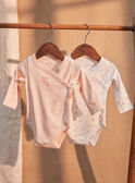 2 bodis de recién nacido de color crudo y rosa pastel de algodón orgánico KORALIE / 24E0NF11BODD310
