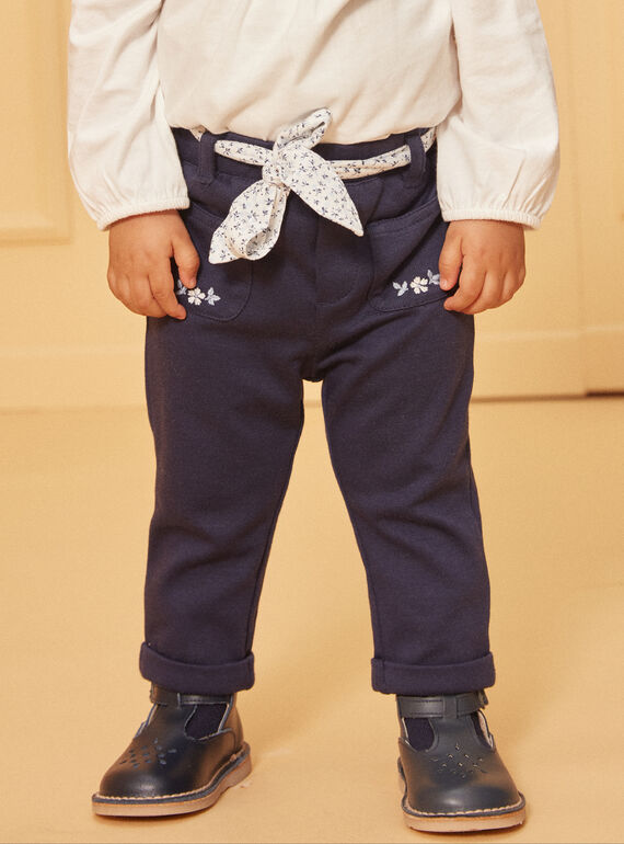 Pantalón azul marino con cinturón de estampado de flores LACLARA / 24H1BFJ1PAN070