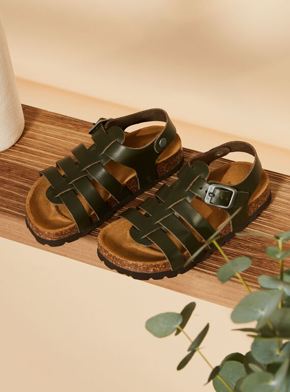Sandalias abiertas de piel de color verde FESANDAGE / 23N10PG62D0E604