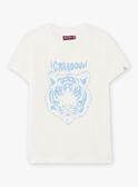 Camiseta de color crudo y azul claro con estampado de tigre texturizado para niño CAZOTAGE3 / 22E3PGF1TMC001
