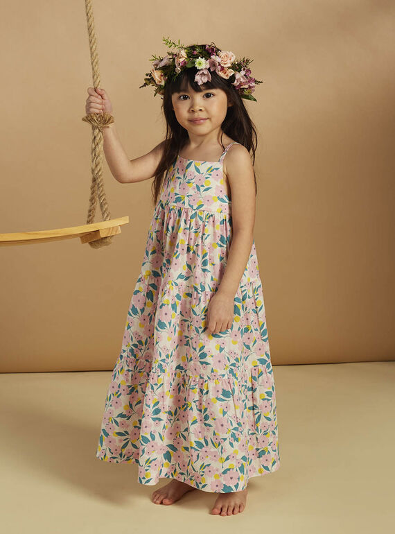 Vestido midi de popelina blanco roto con volantes y estampado floral para niña CAUROBETTE 2 / 22E2PFU4RBSA001