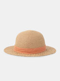 Sombrero de rafia natural con cinta de plumeti naranja KAZOE / 24E4BFS1CHAE405
