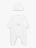 Pijama y gorro de recién nacido blanco con estampado de nube y sol FOSIO_B / 23E0NMT2GRE000