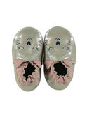 Zapatillas de casa de piel flexibles con brillo de color beige con gato bordado para bebé niña GNFCHAT / 19WK37Z2D3S080