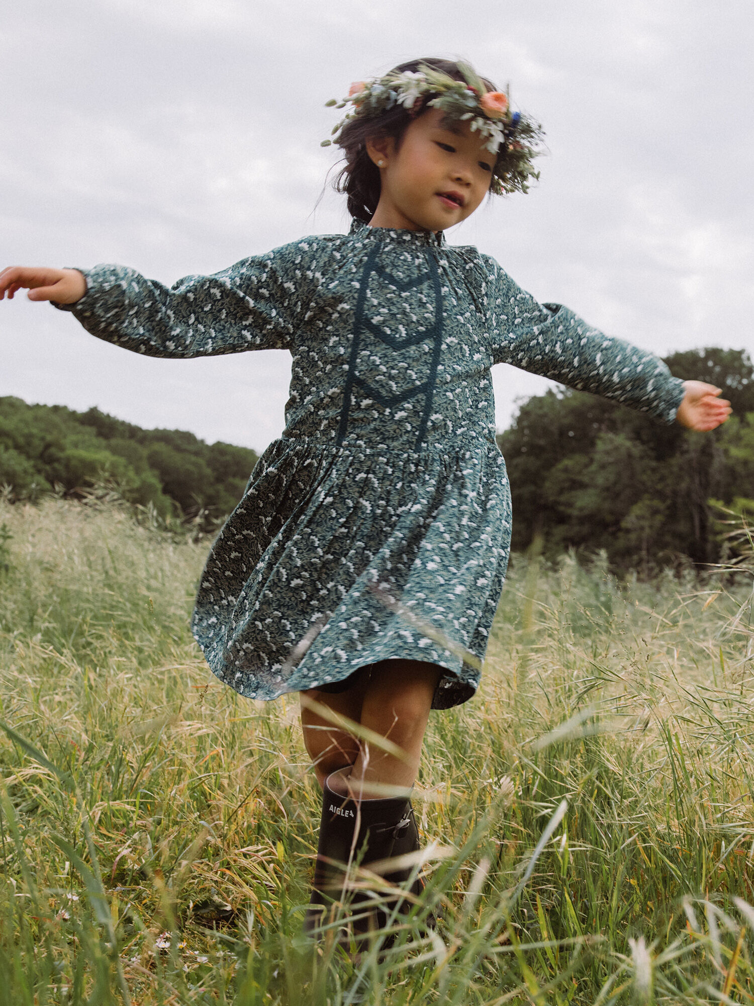 Vestido verde estampado new arrivals flores